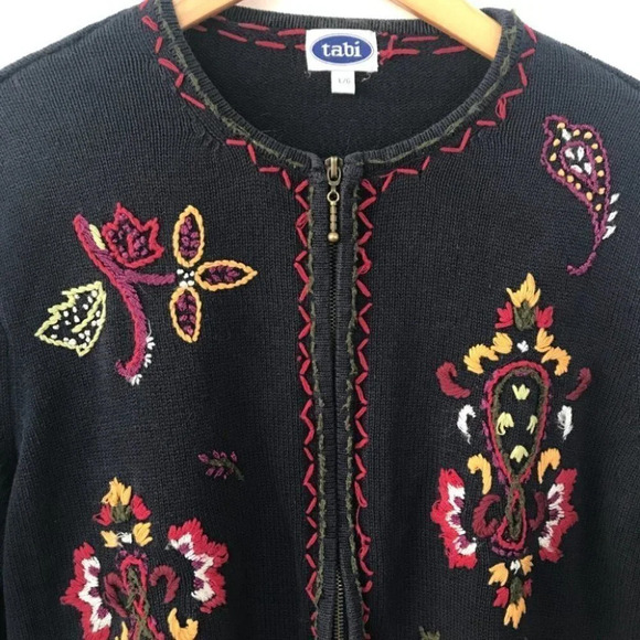 Vintage Tabi Floral Embroidered Granny  Zip Cardigan - Picture 5 of 13